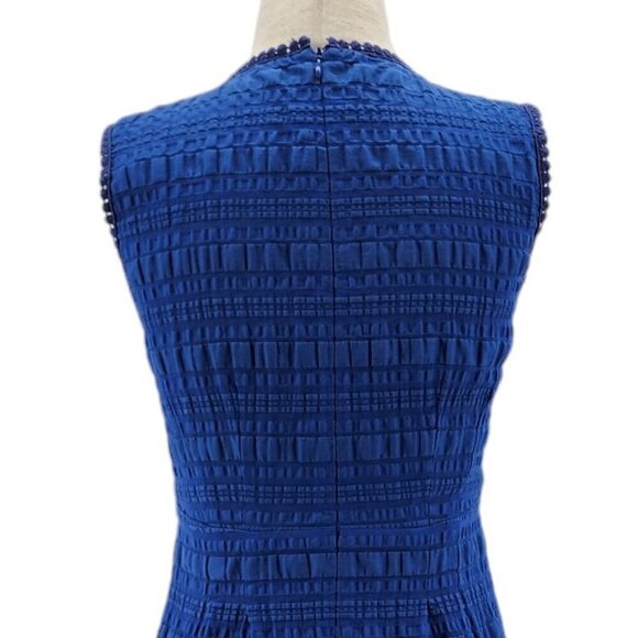 Nanette Lepore Textured Plaid Sleeveless Crochet Blue Mini Dress Womens 0 - Picture 6 of 9